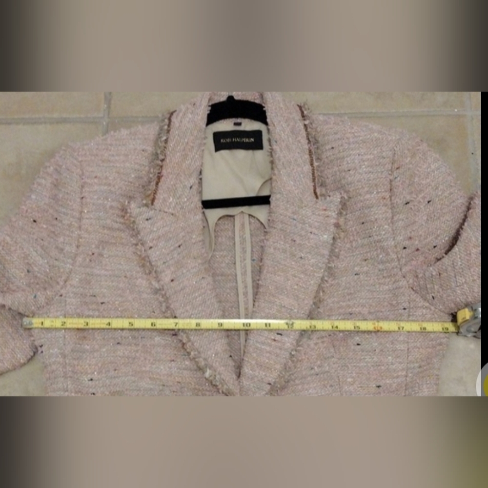 KOBI HALPERIN Fiorellie Fray Tweed Jacket With Chain Trim. Size M - Picture 16 of 16
